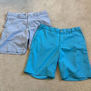 Peter Millar Aqua and Light Blue Flat Front Golf Shorts
